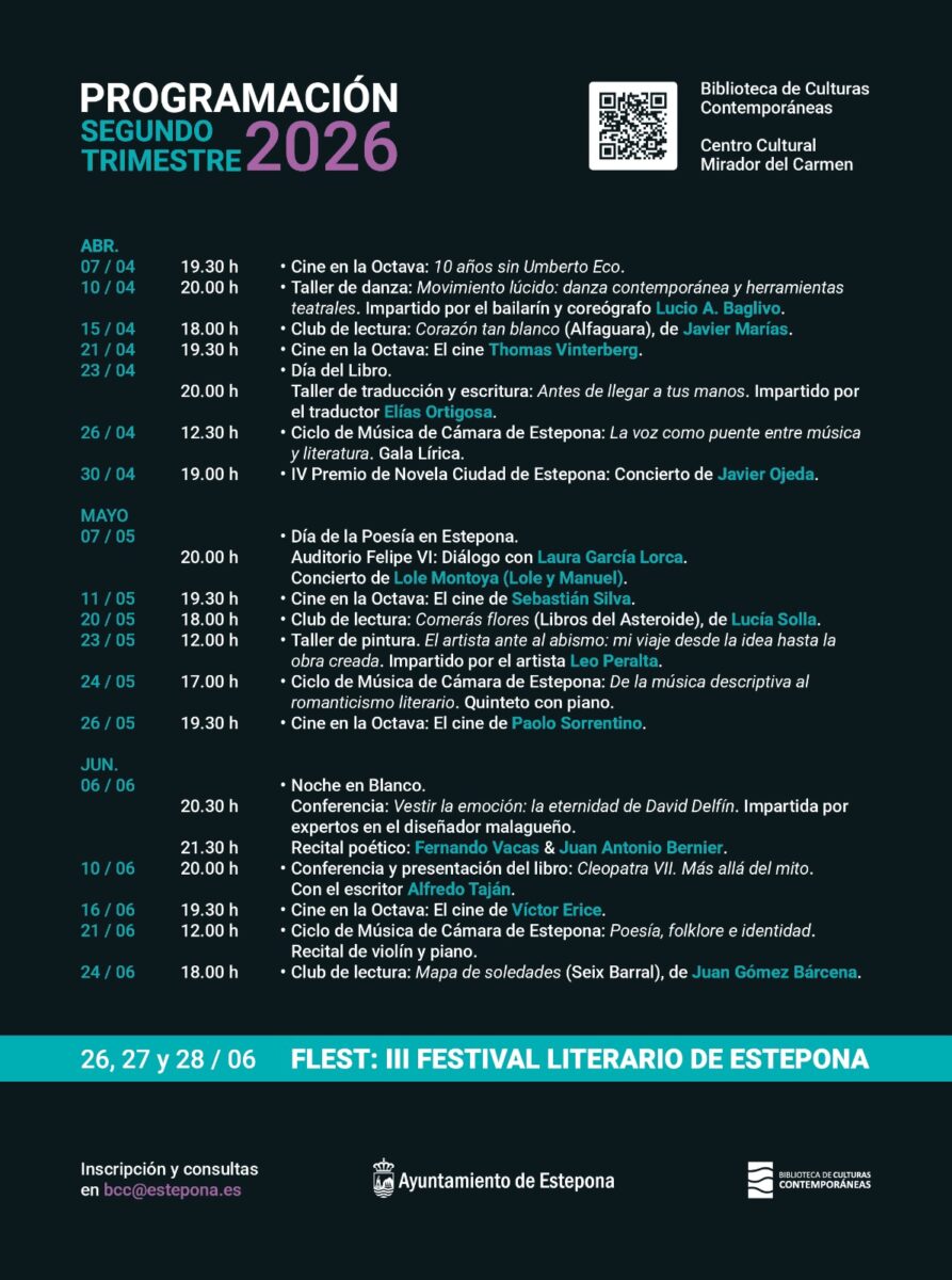 La Biblioteca de Culturas Contemporáneas de Estepona programa una veintena de actividades gratuitas entre abril y junio